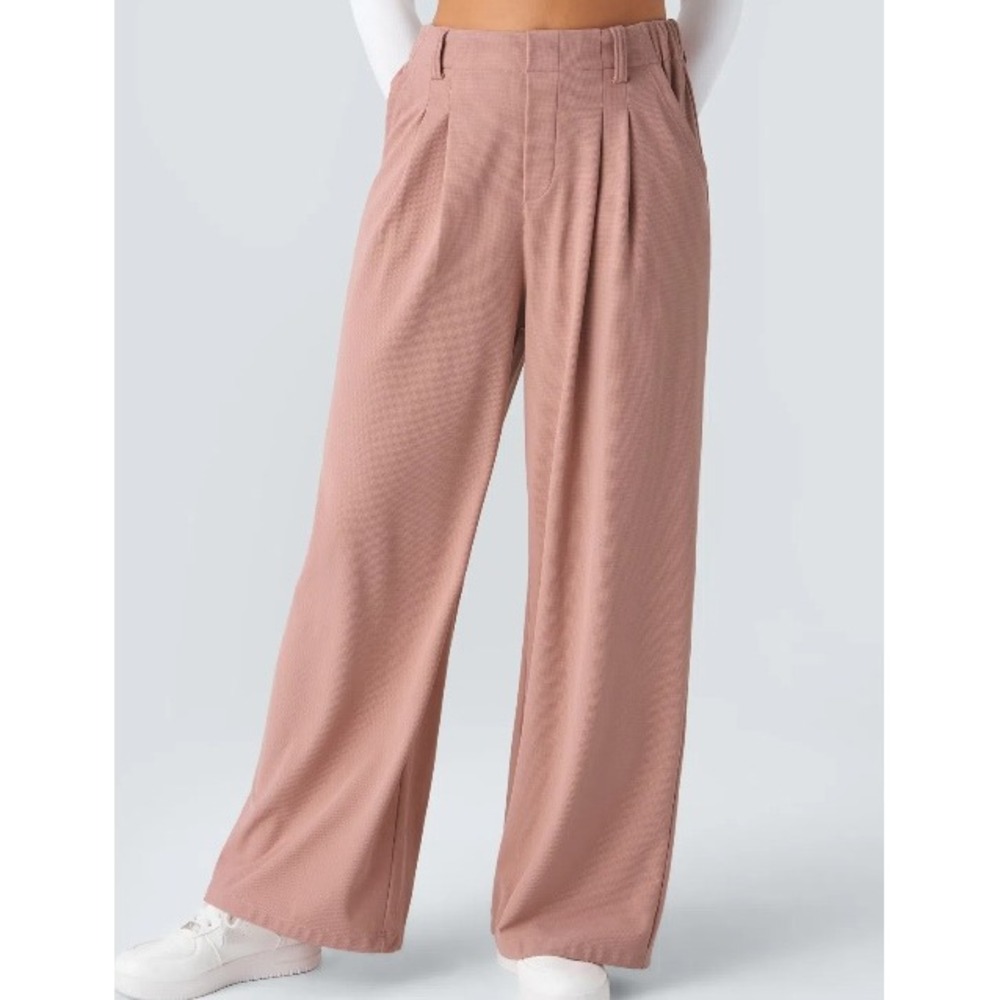 Halara Waffle Knit Pants Rose Tan High Waisted Wide Leg Womens 2X NWT